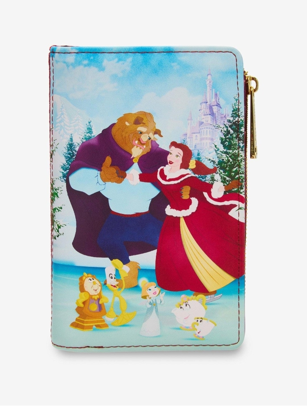 NWT Loungefly Beauty and the Beast Red Winter Ice Skating Zip Wallet